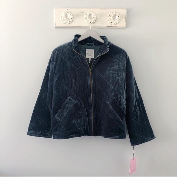 Avec Les Filles Quilted Velvet Charcoal Navy Jacket NEW - Picture 2 of 8